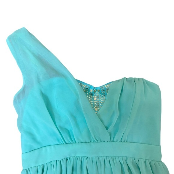 One-Shoulder Blue Chiffon Maxi Dress - Picture 2 of 2